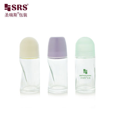 شراء BLPG-B-50ml Empty round Clear glass personal care roll bottle vial container with pP massage ball التصنيع عبر الإنترنت