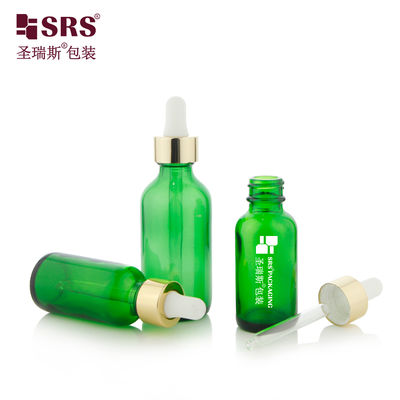 شراء Luxury Collar 1oz 2oz Green Glass Dropper Bottle for Essential Oil التصنيع عبر الإنترنت