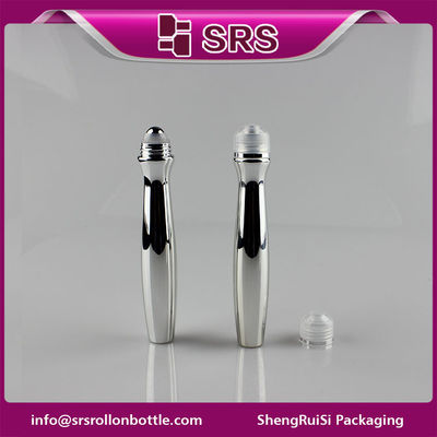 SRS التعبئة والتغليف البلاستيكية 15ml لون الفضة PETG لفة على الزجاجة مع كرة الفولاذ