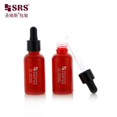D001- 50ml زجاجات قطرات زيت البطن الحمراء الحارة حسب الطلب لمنتجات العناية بالحساسية مع قمة قطرة بلاستيكية PP سوداء لامعة مع أنبوب زجاجي