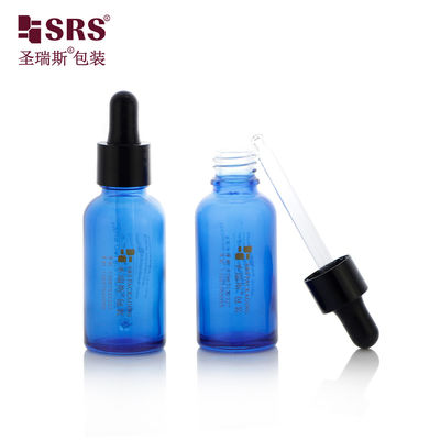 D001-50ml طلاء الزجاج الأزرق الشفاف زجاجة الزيت الأساسي مع قطرة سوداء لامعة سعة متعددة لمنتجات العلاج العطري
