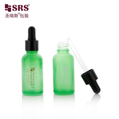 D001-50ml صديقة للبيئة الفارغة الغطاء الأخضر قطرة الزجاجة حاوية زجاجية مع أسود لامعة قبعة قطرة حبوب السيليكون ل الزيت العناية بالجسم
