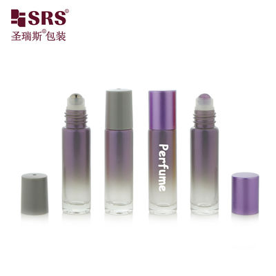 BLPM-10ml شكل مستدير تدريجية فارغة الدخان الأرجواني اللون المخصص زجاج القارورة الزجاجية الزجاجة مع كرة التدحرج الفولاذية لزيت العطور التجميلية