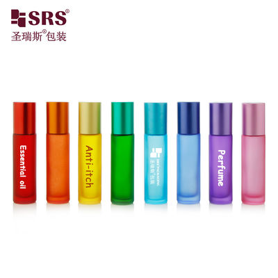 BLPM-10ml تصنيع خيارات تخصيص لون قوس قزح السطح المتجمد التعامل مع الزجاج الفارغ الزجاجة الرولية 10ml مع كرة اليشم للزيت العطري المضاد للحكة