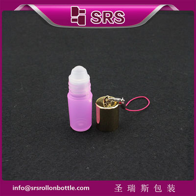 SRS الفارغ كوسميتيكية البلاستيكية لفة على زجاجة 3ml اللون الوردي المصغر مع الخطاف